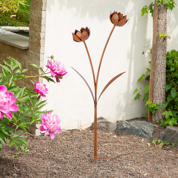 Gartenstecker – Gewischtes Metall, Blumen Design, Braune Oberfläche, 90cm Höhe - Fantasy | Gilde