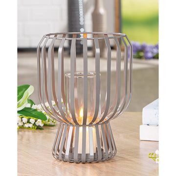 Windlicht – Mattes Metall, Glas Einsatz, Graue Oberfläche, 24cm Höhe - Scola | Gilde