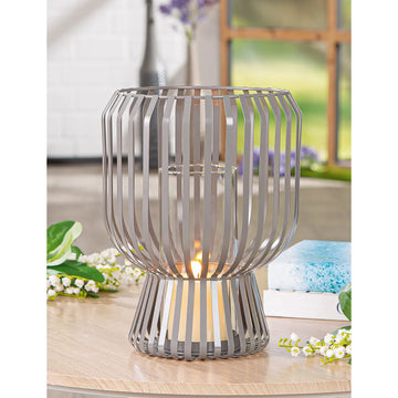 Windlicht – Mattes Metall, Glas Einsatz, Graue Oberfläche, 29cm Höhe - Scola | Gilde
