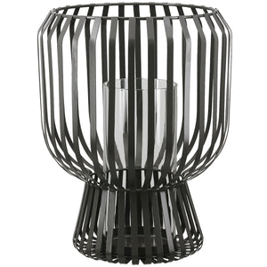 Windlicht – Mattes Metall, Glas Einsatz, Graue Oberfläche, 29cm Höhe - Scola | Gilde