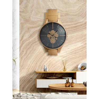 Wanduhr – Kupferne Metalloptik, Zahnradmotiv, Schwarze Akzente, 99,5 cm - Timing | Gilde