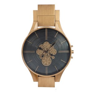 Wanduhr – Kupferne Metalloptik, Zahnradmotiv, Schwarze Akzente, 99,5 cm - Timing | Gilde
