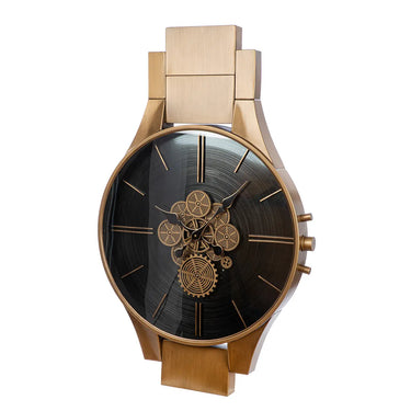 Wanduhr – Kupferne Metalloptik, Zahnradmotiv, Schwarze Akzente, 99,5 cm - Timing | Gilde