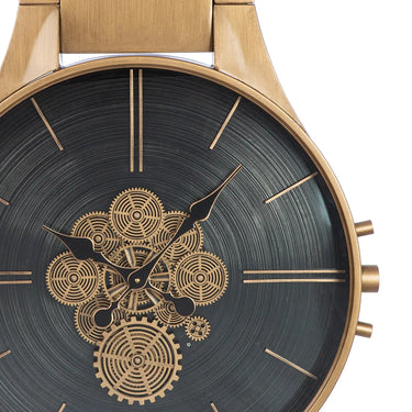 Wanduhr – Kupferne Metalloptik, Zahnradmotiv, Schwarze Akzente, 99,5 cm - Timing | Gilde