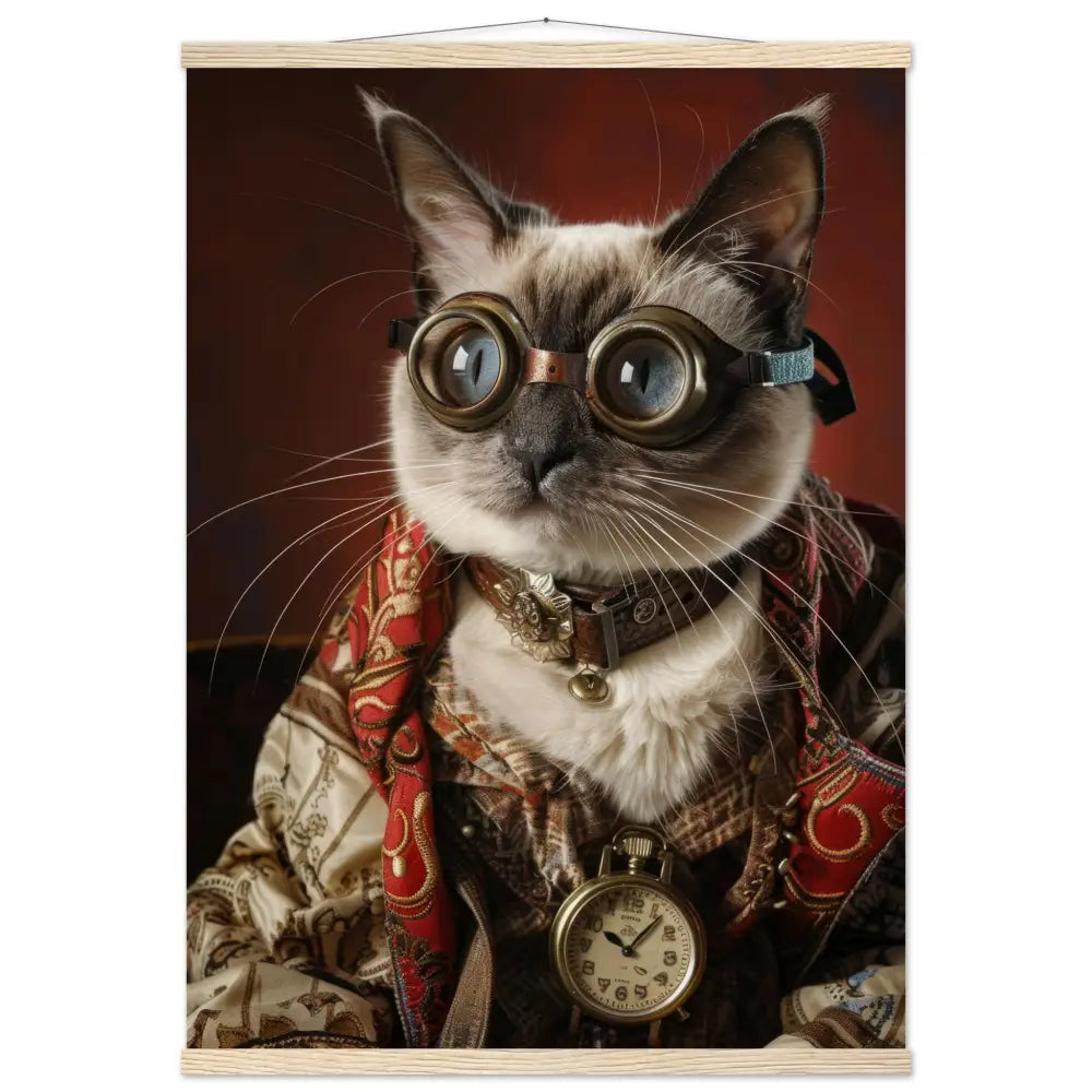 Schulposter – Tonkinese-Katze Motiv, Steampunk-Kunstmotiv, Magnetische Holzaufhängung | St Tropez Art