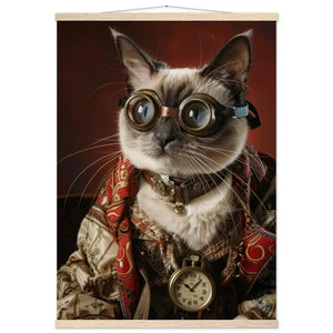 Schulposter – Tonkinese-Katze Motiv, Steampunk-Kunstmotiv, Magnetische Holzaufhängung | St Tropez Art