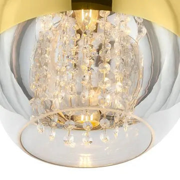 Pendant lamp with a gold-colored metal base, transparent glass, and crystal accents in a luxurious design – Fermi | Maytoni