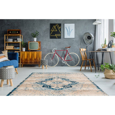 Teppich – Verwaschener Look, Orientalische Ornamente, Creme Blau, 200 x 290 cm - Baroque 525 | Kayoom