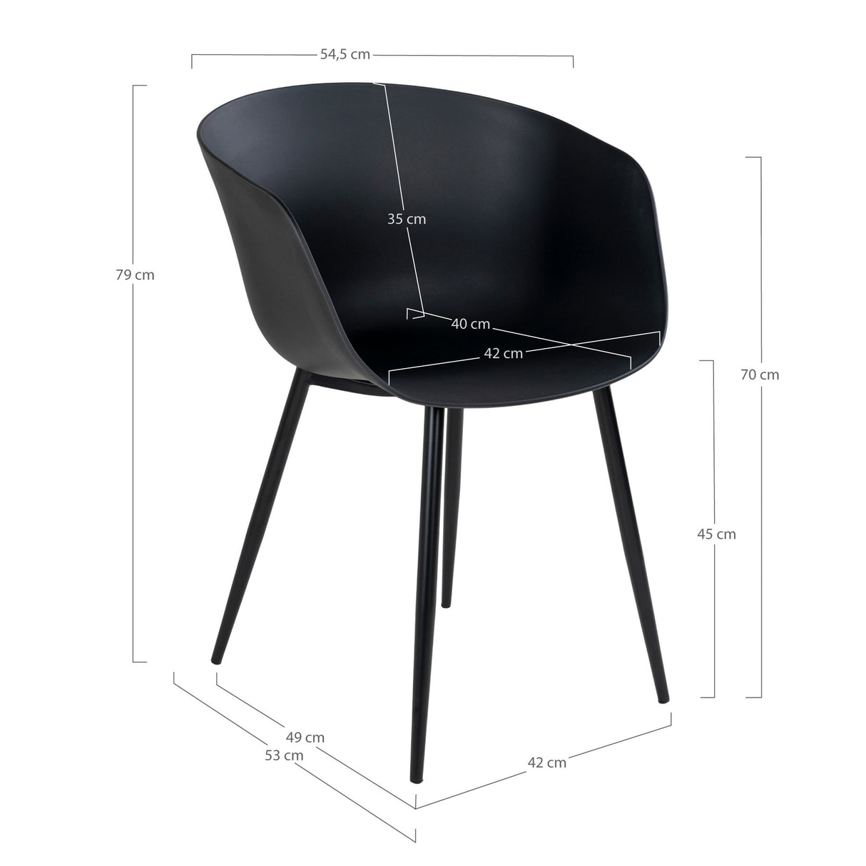 Esszimmerstuhl - Schwarz, PP-Kunststoff, schwarze Beine - Roda | House Nordic