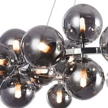 Pendant lamp with chrome-colored metal frame and smoke-grey glass diffusers in a modern design – Ventura | Maytoni
