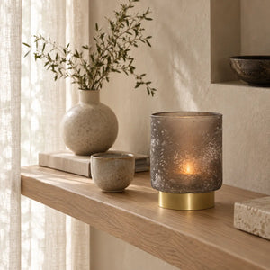 Frosted Glass Hurricane Lamp with Round Design & Frost Look M – Sanna | PTMD