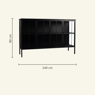Vitrinenschrank – Schwarzes Eisen, Glas Türen, Industrieller Stil - Cave | PTMD