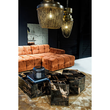 Kaffeetisch aus versteinertem Holz mit Metallgestell & polierter Naturmaserung – Rayn Petrified | PTMD - Esszett Luxury | Stilvolles Wohnen mit Charakter