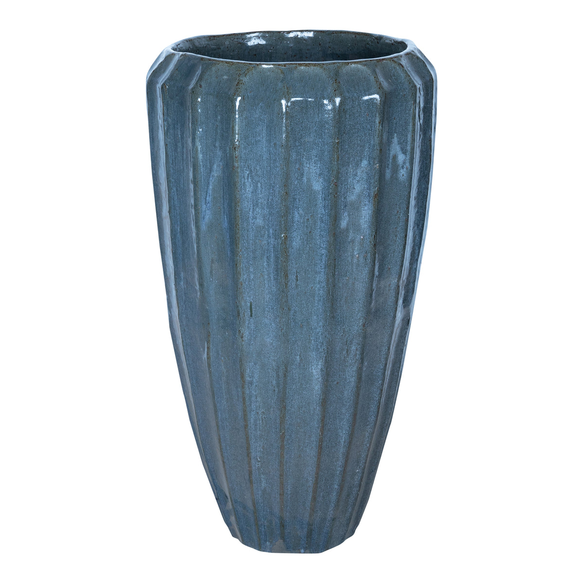 Vase aus Keramik, rund, blau mit gerippter Struktur – Olver | PTMD - Esszett Luxury | Stilvolles Wohnen mit Charakter