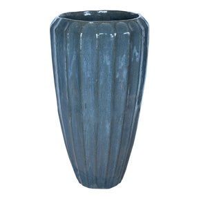 Vase aus Keramik, rund, blau mit gerippter Struktur – Olver | PTMD - Esszett Luxury | Stilvolles Wohnen mit Charakter
