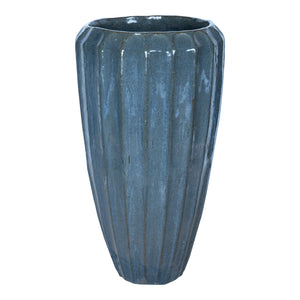 Vase aus Keramik, rund, blau mit gerippter Struktur – Olver | PTMD - Esszett Luxury | Stilvolles Wohnen mit Charakter