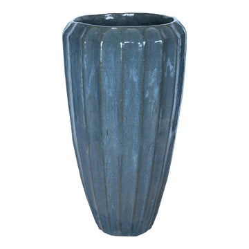 Vase aus Keramik, rund, blau mit gerippter Struktur – Olver | PTMD - Esszett Luxury | Stilvolles Wohnen mit Charakter