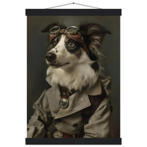Acrylic painting - Norwegian Lundehund, Steampunk outfit, sand-colored coat, bronze pocket watch, copper glasses | St Tropez Art