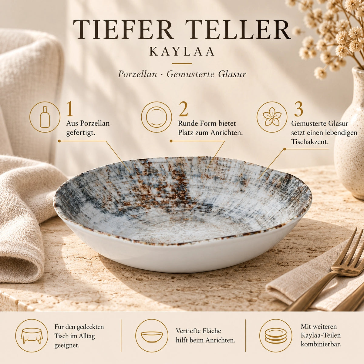 Teller – Weißes Porzellan, Gemischtes Design, Schlichte Optik, 20 cm - Kaylaa | PTMD