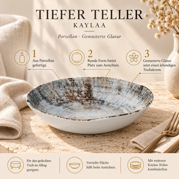 Teller – Weißes Porzellan, Gemischtes Design, Schlichte Optik, 20 cm - Kaylaa | PTMD