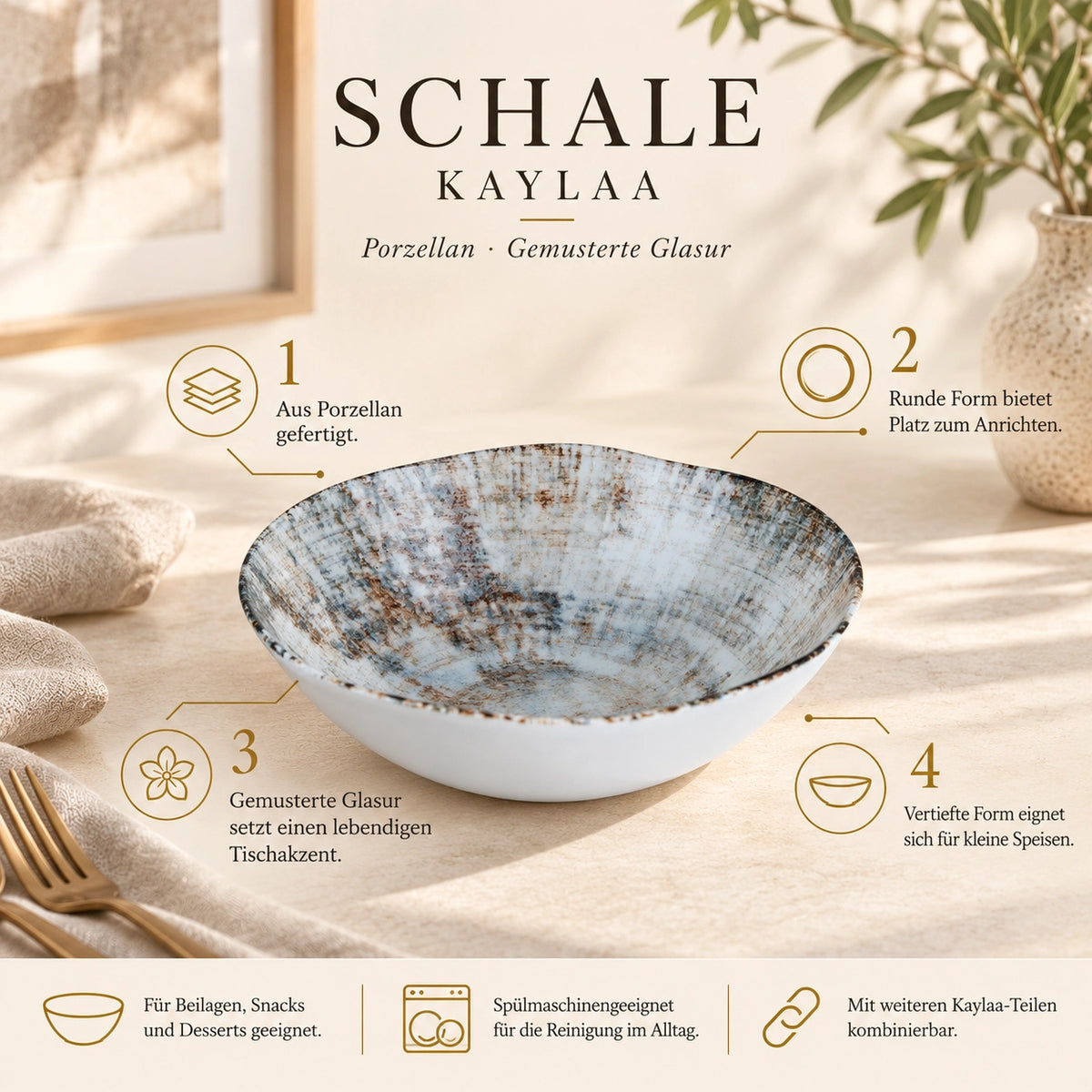 Schale – Weißes Porzellan, Gemischtes Design, Schlichte Optik, 16 cm - Kaylaa | PTMD