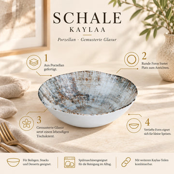 Bowl made of porcelain, round, white with mixed design – Kaylaa | PTMD