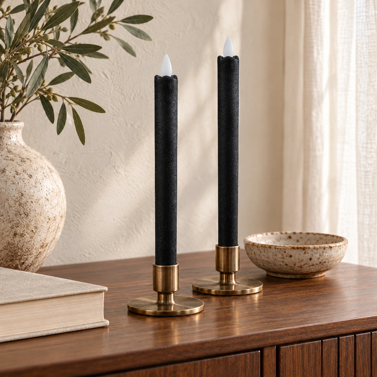 LED taper candle with moving flame and timer function battery operated - Led | PTMD