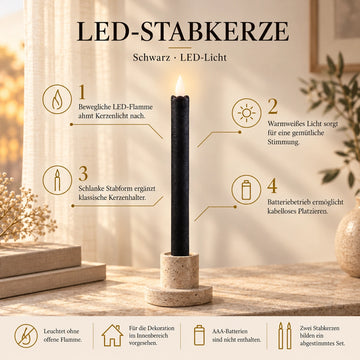 LED-Stabkerzen mit beweglicher Flamme, 22 cm hoch | PTMD