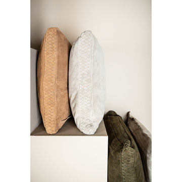 Kissen - Taupe Veloursleder, Reißverschluss, Polyesterfüllung, S – Suky | PTMD