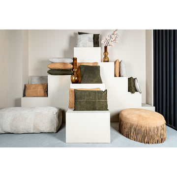 Kissen - Taupe Veloursleder, Reißverschluss, Polyesterfüllung, S – Suky | PTMD