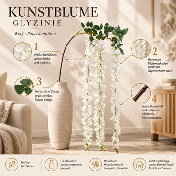 Gartenblume – Weiße Stoffblüten, Hängende Blütenkaskaden, Feine Blattstruktur | PTMD