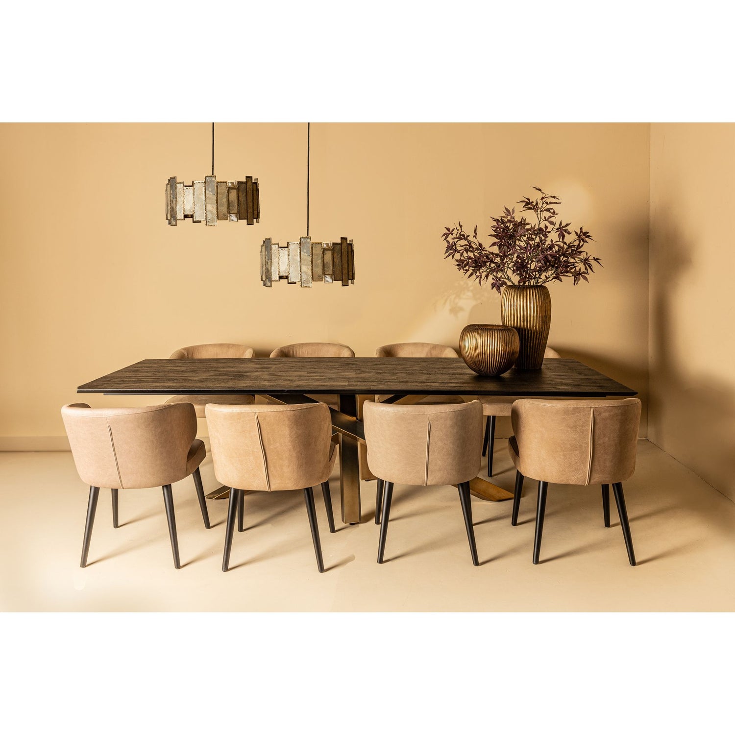 Esszimmerstuhl – Terra Leder Polsterung, Metallgestell, Taupe Farbton – Fiori | PTMD