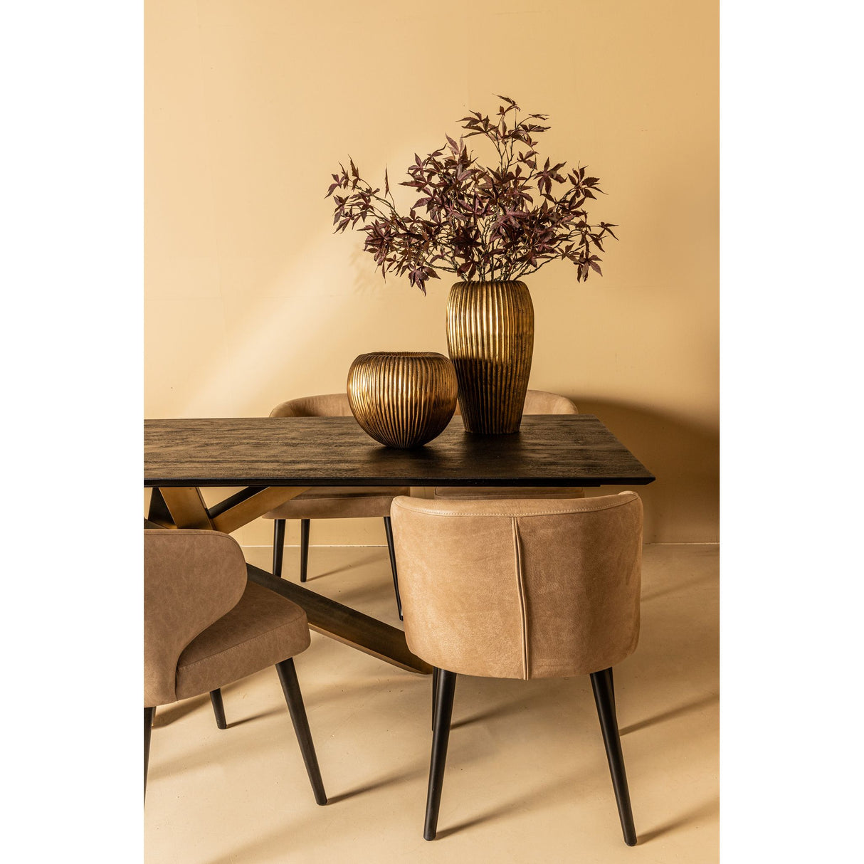 Esszimmerstuhl – Terra Leder Polsterung, Metallgestell, Taupe Farbton – Fiori | PTMD