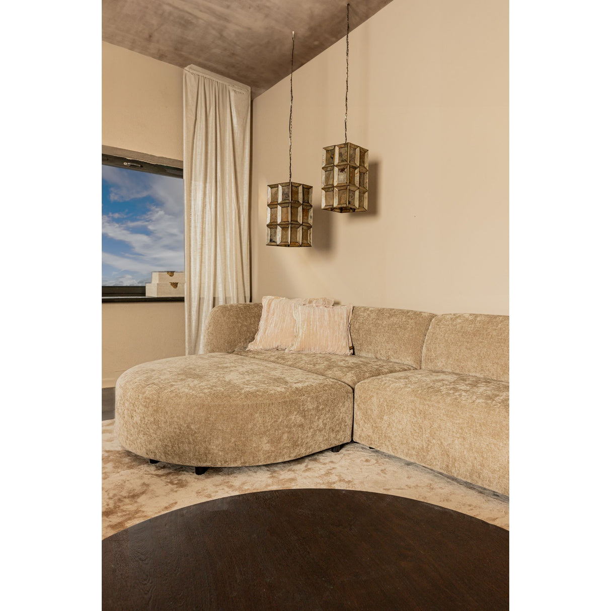 Sofa – creme Oberfläche, Stoffbezug, Longchair Pouf – Lujo | PTMD