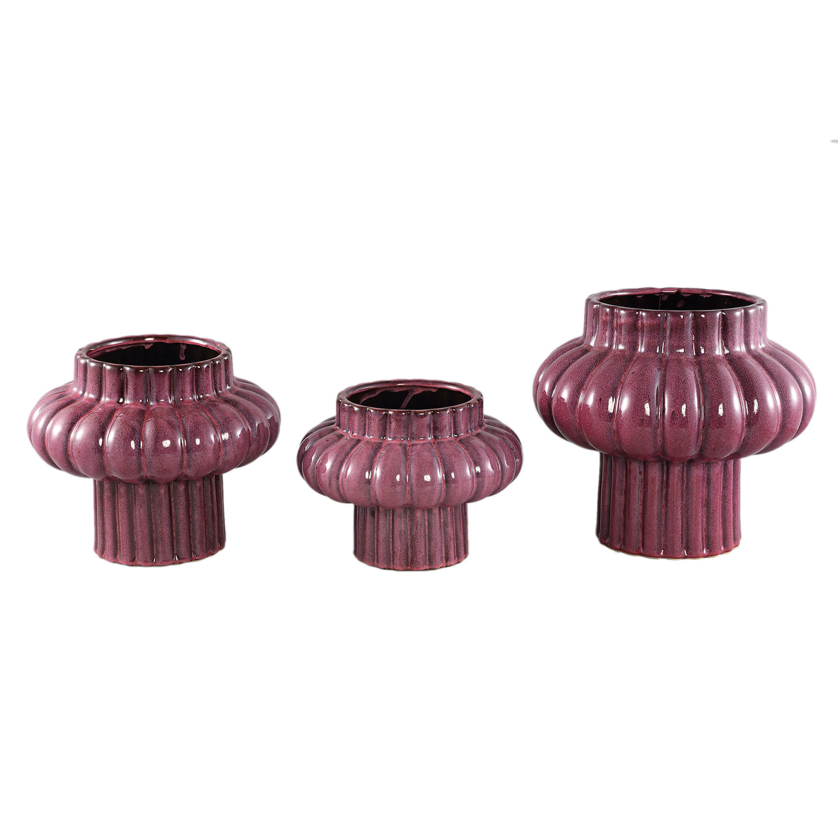 Topf – Rote Keramik, Gerippte Struktur, Breite Form, L - Sannee | PTMD