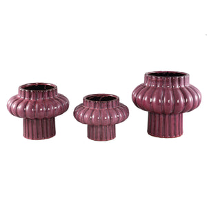 Topf – Rote Keramik, Gerippte Struktur, Breite Form, L - Sannee | PTMD