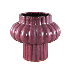 Topf – Rote Keramik, Gerippte Struktur, Breite Form, L - Sannee | PTMD