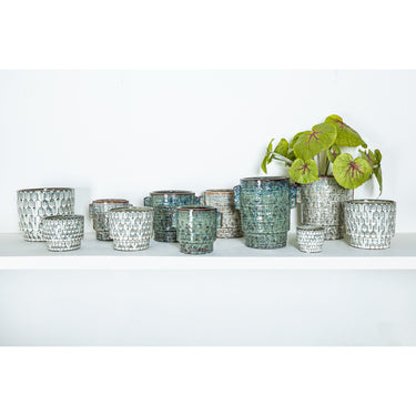 Ceramic pot, round, blue glazed with scale structure XS – Emmily | PTMD