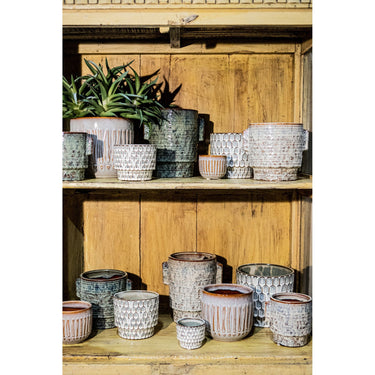 Ceramic pot, round, blue glazed with scale structure XS – Emmily | PTMD