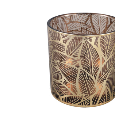Windlicht aus Glas mit Blattmuster & Goldfinish M – Sariska | PTMD - Esszett Luxury | Stilvolles Wohnen mit Charakter
