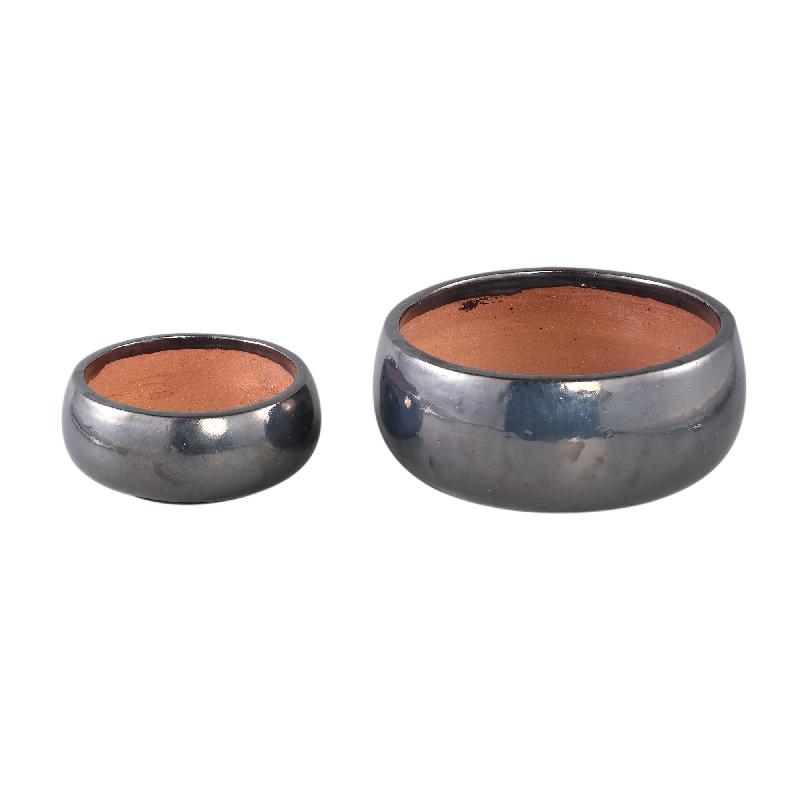 Pot – Ceramic Material, Round Shape, Silver Finish – Nayaa | PTMD
