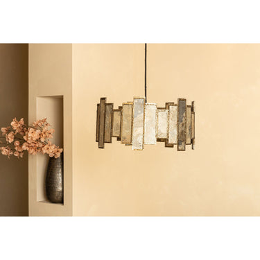 Hängelampe aus Eisen und Steinfunier, rund, goldfarben mit Handfinish – Levan | PTMD - Esszett Luxury | Stilvolles Wohnen mit Charakter