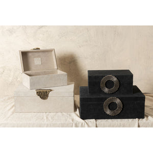 Storage Box Velour Leather, Silver-Colored Handle, Black, Semi-Handcrafted – Hazael | PTMD