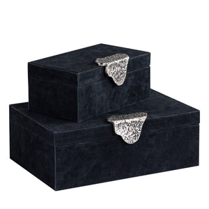 Storage Box Velour Leather, Silver-Colored Handle, Black, Semi-Handcrafted – Hazael | PTMD