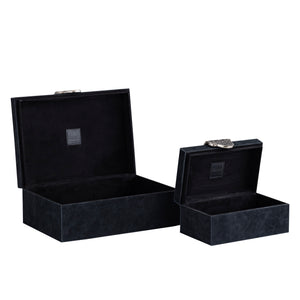 Storage Box Velour Leather, Silver-Colored Handle, Black, Semi-Handcrafted – Hazael | PTMD