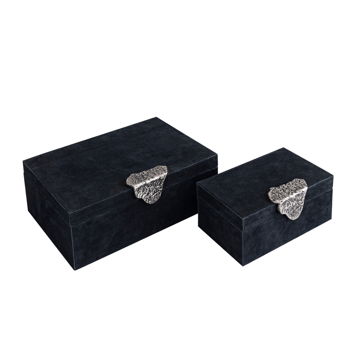 Storage Box Velour Leather, Silver-Colored Handle, Black, Semi-Handcrafted – Hazael | PTMD
