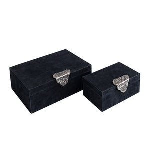 Storage Box Velour Leather, Silver-Colored Handle, Black, Semi-Handcrafted – Hazael | PTMD