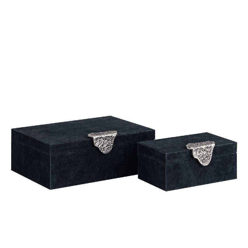 Storage Box Velour Leather, Silver-Colored Handle, Black, Semi-Handcrafted – Hazael | PTMD