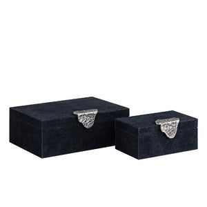 Storage Box Velour Leather, Silver-Colored Handle, Black, Semi-Handcrafted – Hazael | PTMD