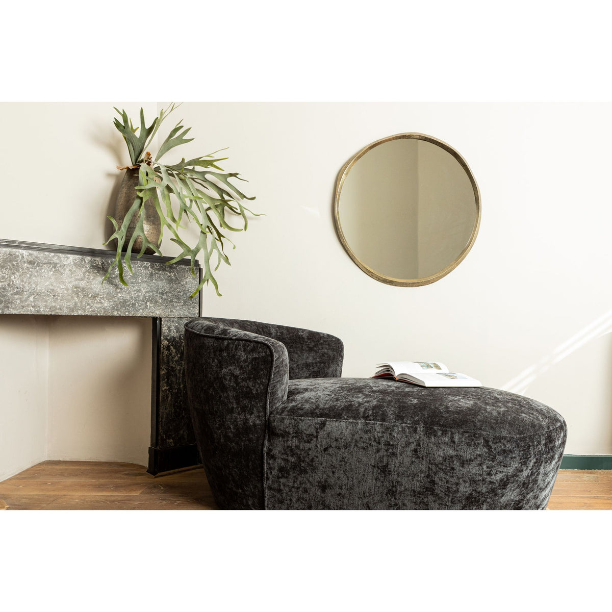 Wall Mirror - Cast Aluminum Metal, Round Shape, Irregular Edge, Handmade, Gold, S – Limera | PTMD